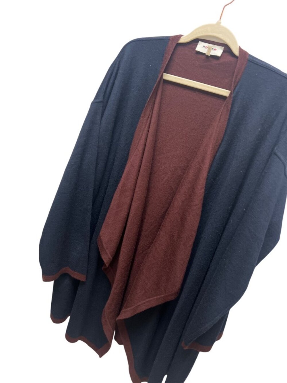Rodier Vintage 2 Tone Blue and Red Wool Long Open Front Cardigan